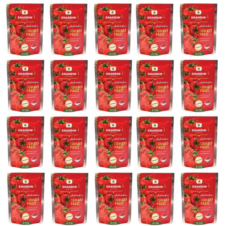 کنسرو رب گوجه فرنگی شهدین - 70 گرم بسته 20 عددی - رب گوجه فرنگی شهدین محصول شرکت شیفته آرای شرق است. که در بسته بندی دوی پک جهت مصرف خانواده های کم جمعیت یا برای استفاده  در مسافرت با وزن 70 گرم عرضه میگردد . 
ارزش غذایی در هر ۳۰ گرم معادل دو قاشق غذاخوری : انرژی : ۲۴ کیلو کالری – قند : ۳.۶ گرم – چربی : ۰ گرم – نمک : ۰.۴۵ گرم – اسید های چرب ترانس  ...