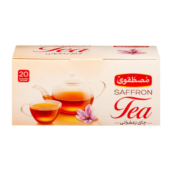 چای کیسه ای زعفرانی مصطفوی بسته 20 عددی-چای کیسه ای زعفرانی محصول شرکت مصطفوی است . هر بسته محتوی 20 عدد تی بگ میباشد. و ترکیبات این چای زعفران خالص و چای سیاه خارجی است.
